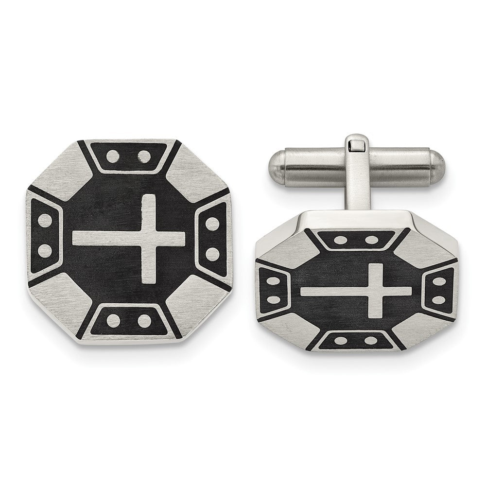 Stainless Steel Chisel Brushed Black Ip-Plated Cross Cufflinks