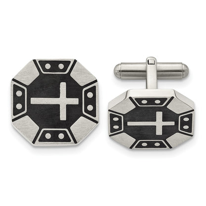 Stainless Steel Chisel Brushed Black Ip-Plated Cross Cufflinks