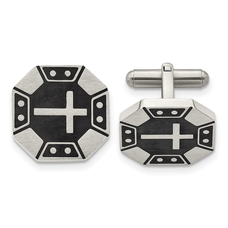 Stainless Steel Chisel Brushed Black Ip-Plated Cross Cufflinks