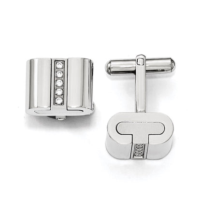 Stainless Steel Brushed And Polished With Cz Square Cufflinks