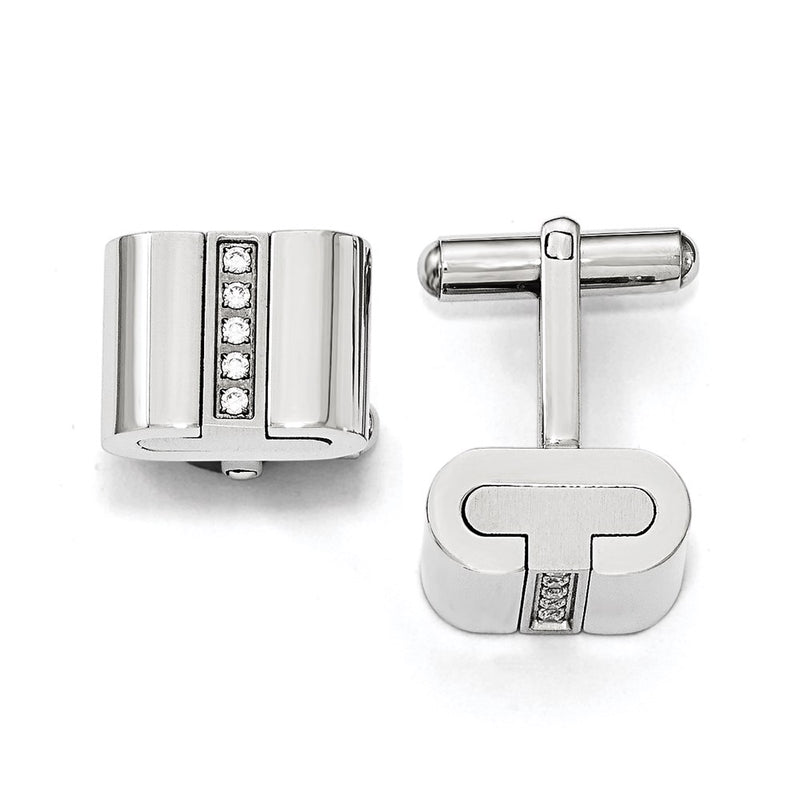 Stainless Steel Brushed And Polished With Cz Square Cufflinks