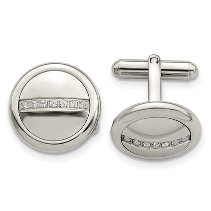 Stainless Steel Polished With Cz Circle Cufflinks