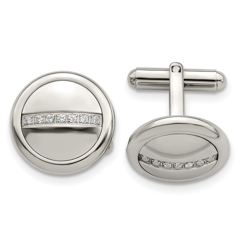 Stainless Steel Polished With Cz Circle Cufflinks