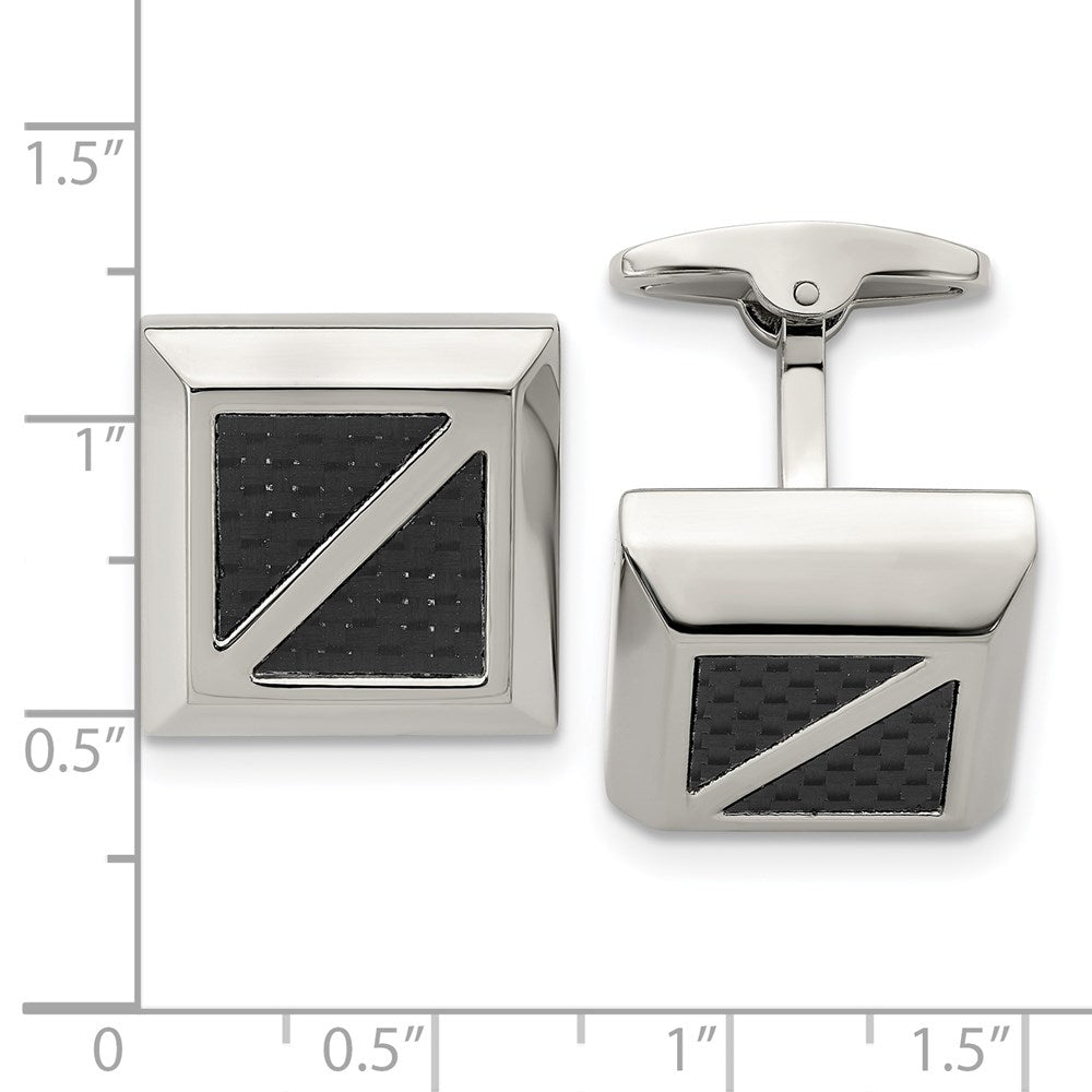 Stainless Steel Polished With Black Carbon Fiber Inlay Square Cufflinks