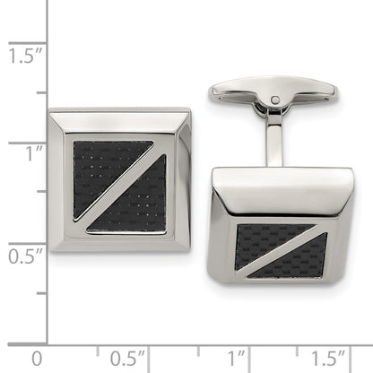 Stainless Steel Polished With Black Carbon Fiber Inlay Square Cufflinks
