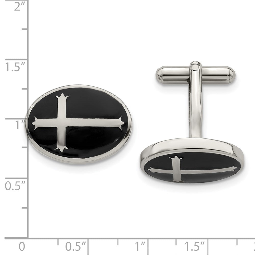 Stainless Steel Chisel Polished Enameled Cross Circle Cufflinks