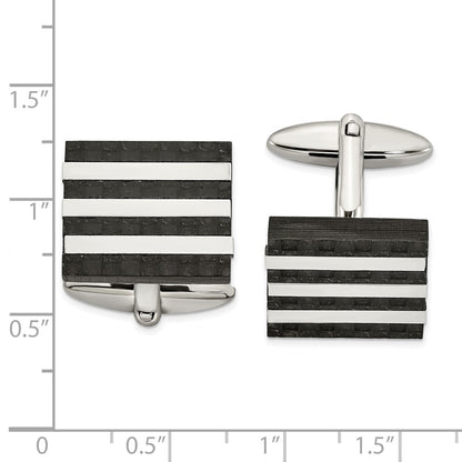 Stainless Steel Brushed And Polished Solid Carbon Fiber Square Cufflinks
