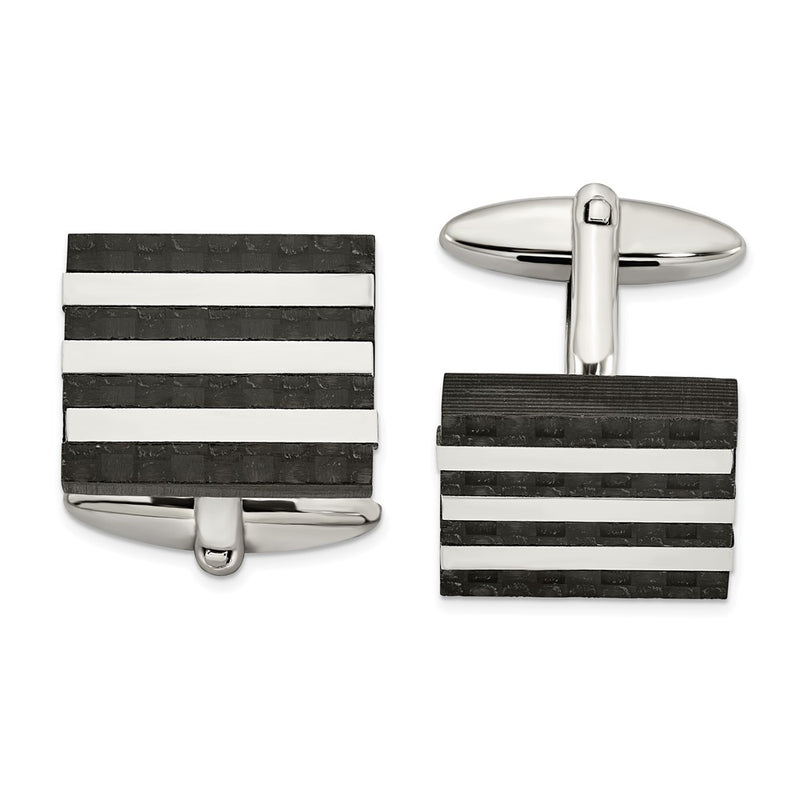 Stainless Steel Brushed And Polished Solid Carbon Fiber Square Cufflinks
