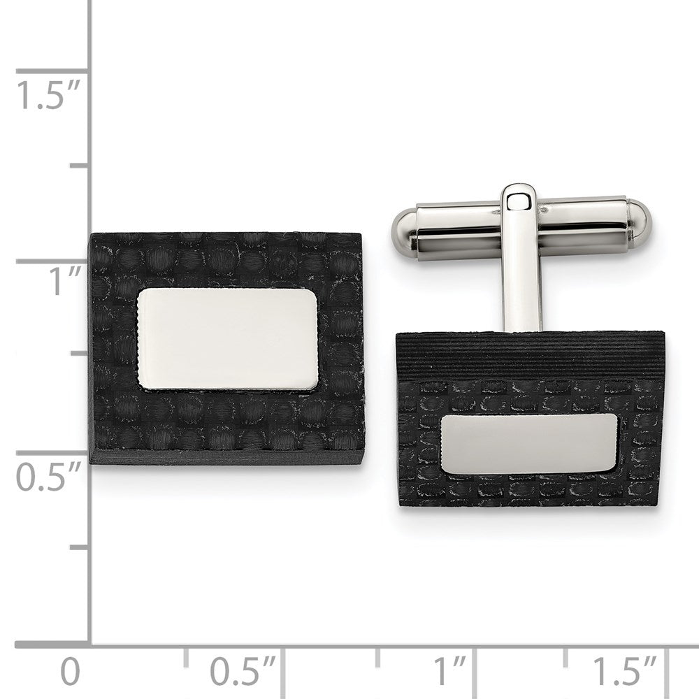 Stainless Steel Brushed And Polished Solid Carbon Fiber Square Cufflinks