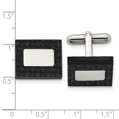 Stainless Steel Brushed And Polished Solid Carbon Fiber Square Cufflinks
