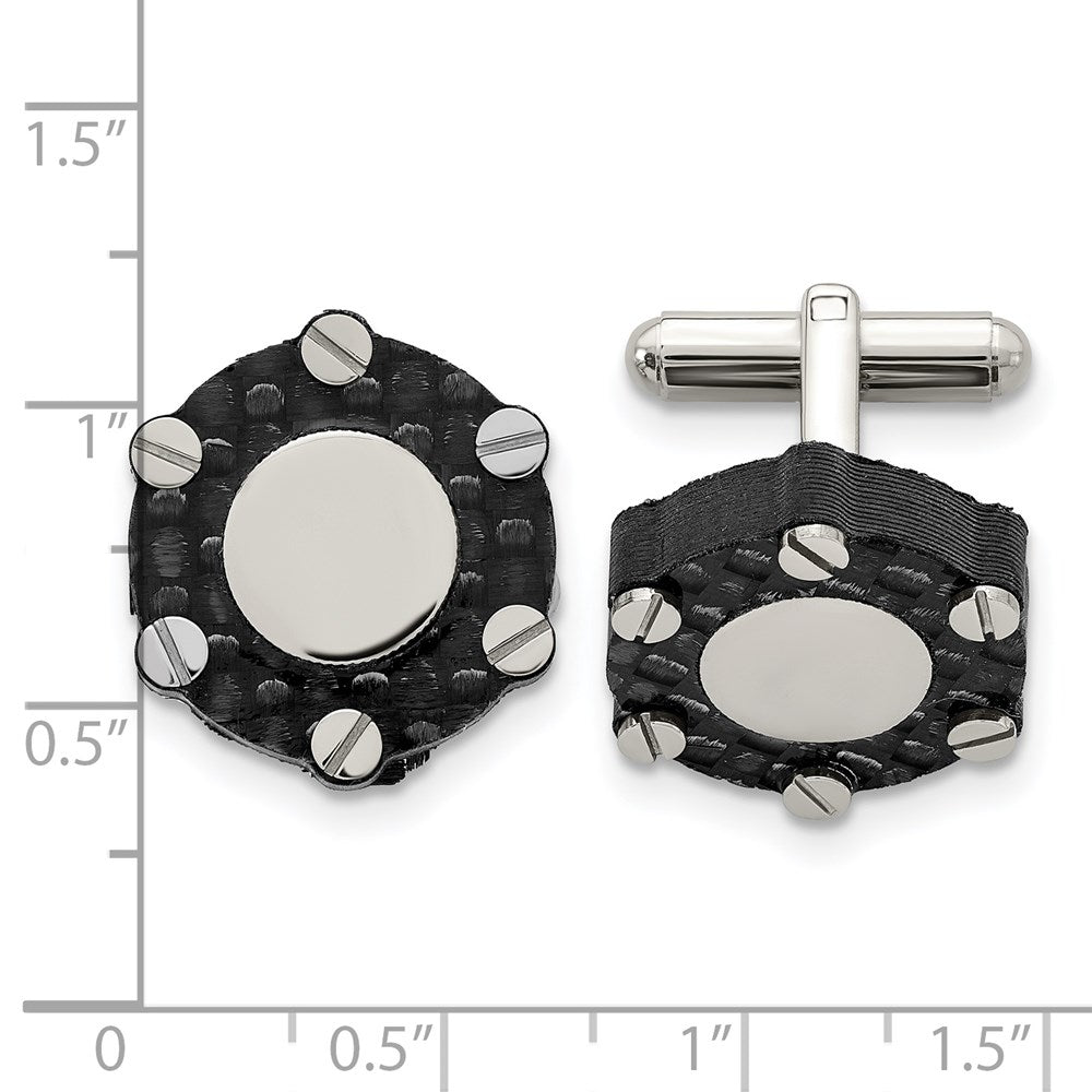 Stainless Steel Brushed And Polished Solid Carbon Fiber Cufflinks