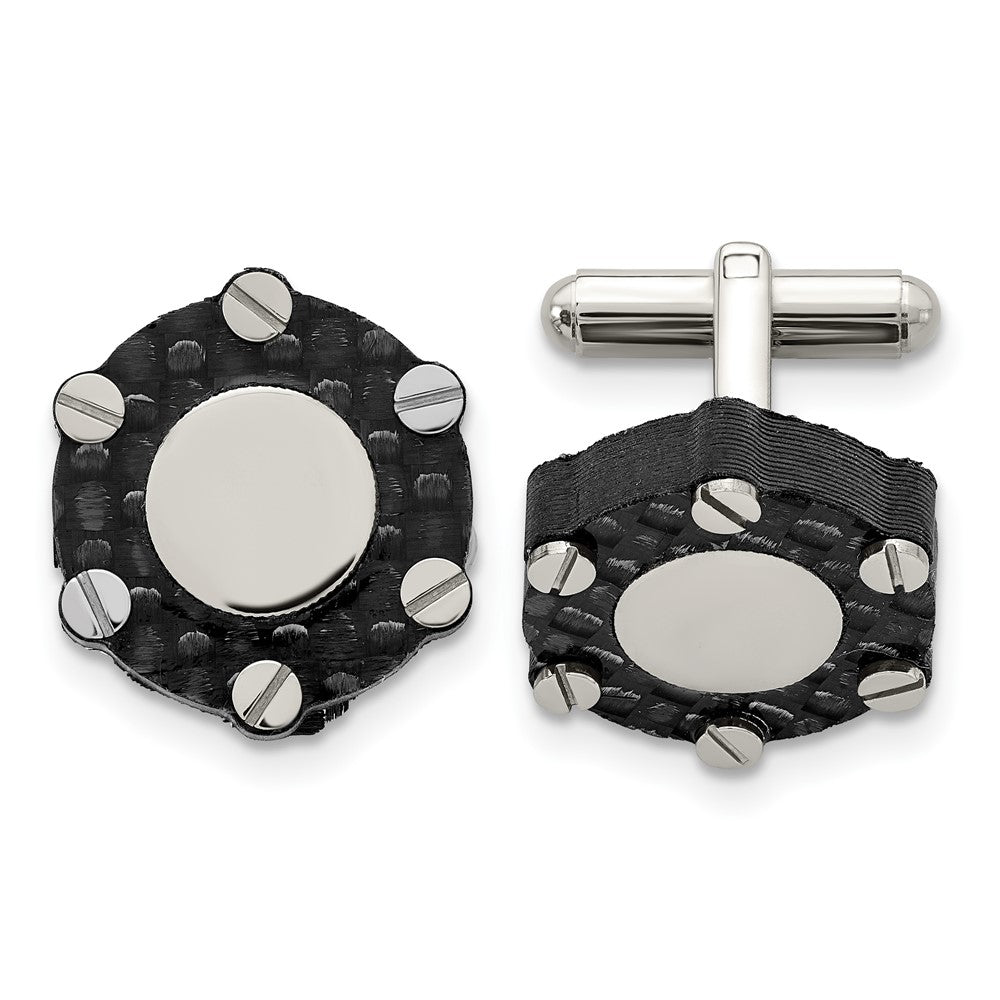 Stainless Steel Brushed And Polished Solid Carbon Fiber Cufflinks