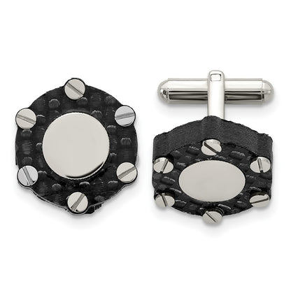 Stainless Steel Brushed And Polished Solid Carbon Fiber Cufflinks