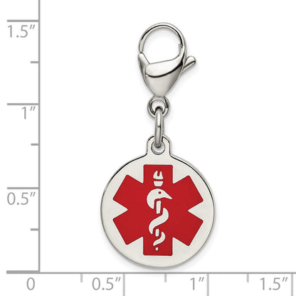 Stainless Steel Chisel Polished With Red Enamel Medical Id Charm