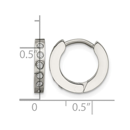 Stainless Steel Chisel Brushed And Polished With Cz 2mm Hinged Hoop Earrings
