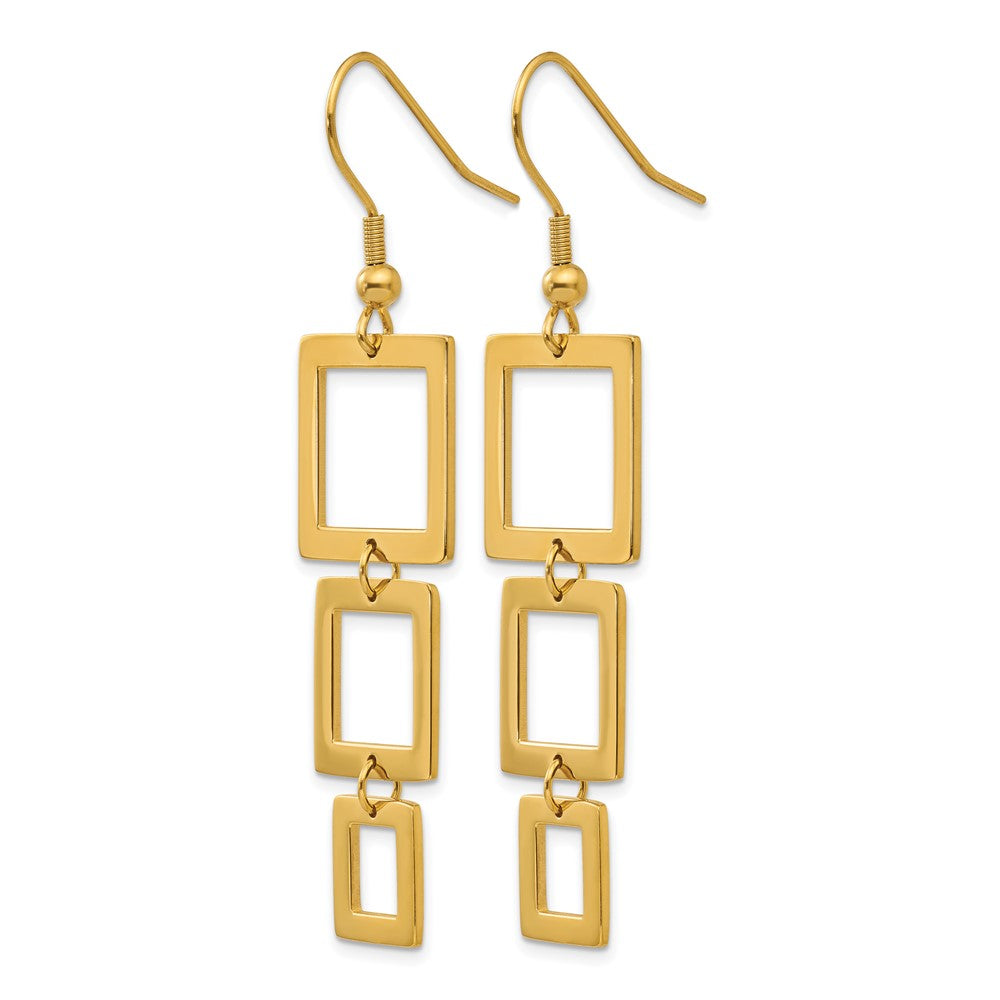 Stainless Steel Chisel Polished Yellow Ip-Plated Squares Dangle Shepherd Hook Earrings