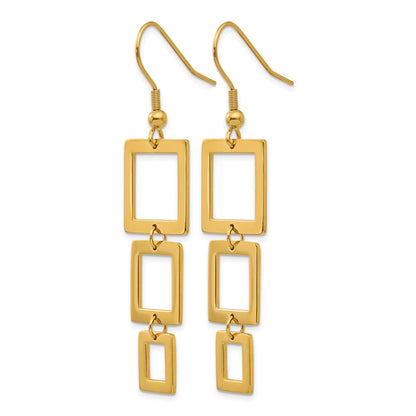 Stainless Steel Chisel Polished Yellow Ip-Plated Squares Dangle Shepherd Hook Earrings