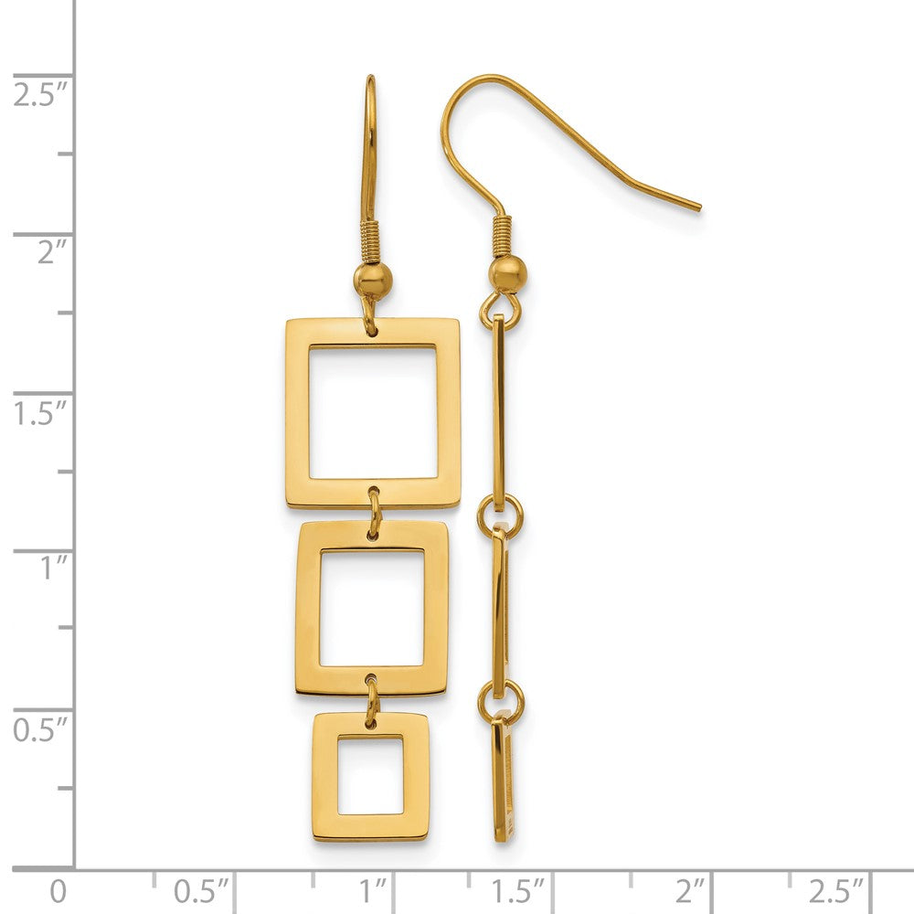Stainless Steel Chisel Polished Yellow Ip-Plated Squares Dangle Shepherd Hook Earrings