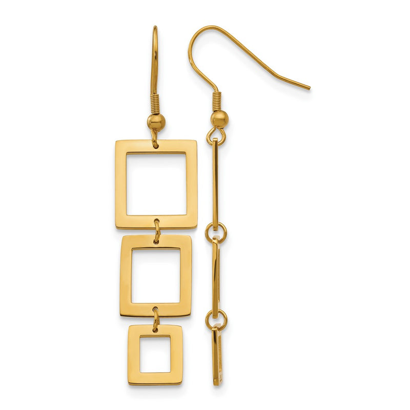 Stainless Steel Chisel Polished Yellow Ip-Plated Squares Dangle Shepherd Hook Earrings