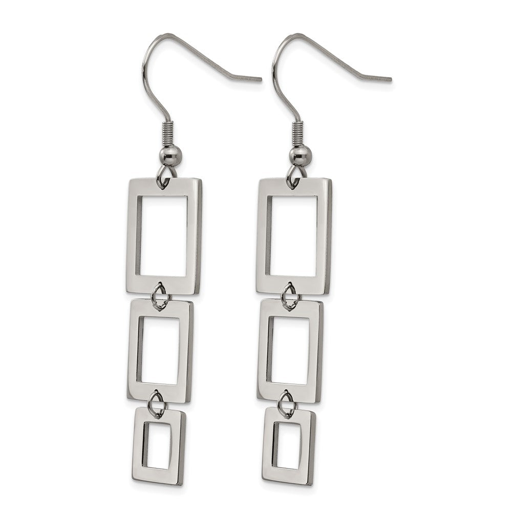 Stainless Steel Chisel Polished Squares Dangle Shepherd Hook Earrings