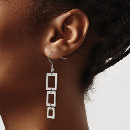 Stainless Steel Chisel Polished Squares Dangle Shepherd Hook Earrings