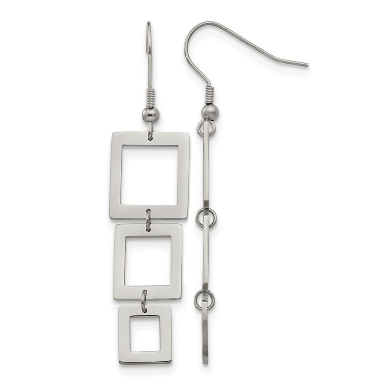 Stainless Steel Chisel Polished Squares Dangle Shepherd Hook Earrings