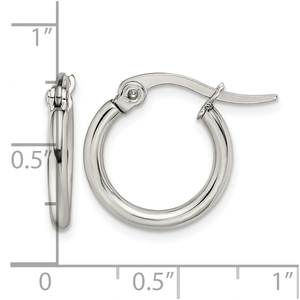 Stainless Steel Chisel Polished 15.5mm Diameter 2mm Hoop Earrings