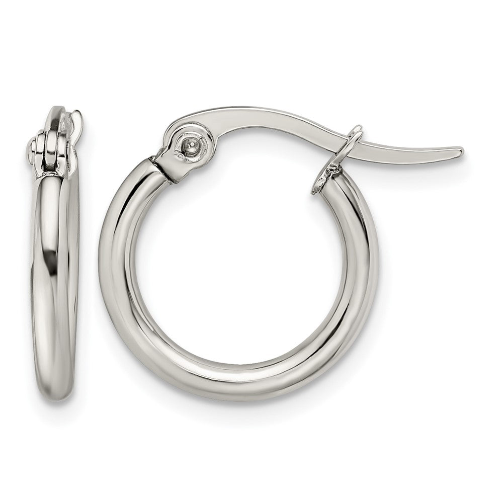 Stainless Steel Chisel Polished 15.5mm Diameter 2mm Hoop Earrings
