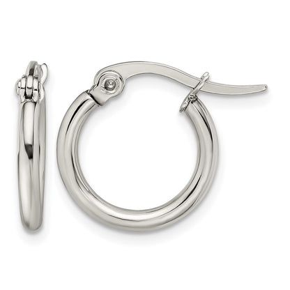 Stainless Steel Chisel Polished 15.5mm Diameter 2mm Hoop Earrings