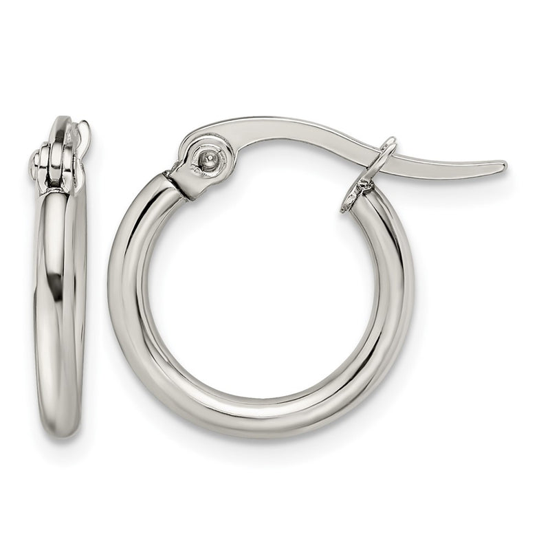 Stainless Steel Chisel Polished 15.5mm Diameter 2mm Hoop Earrings