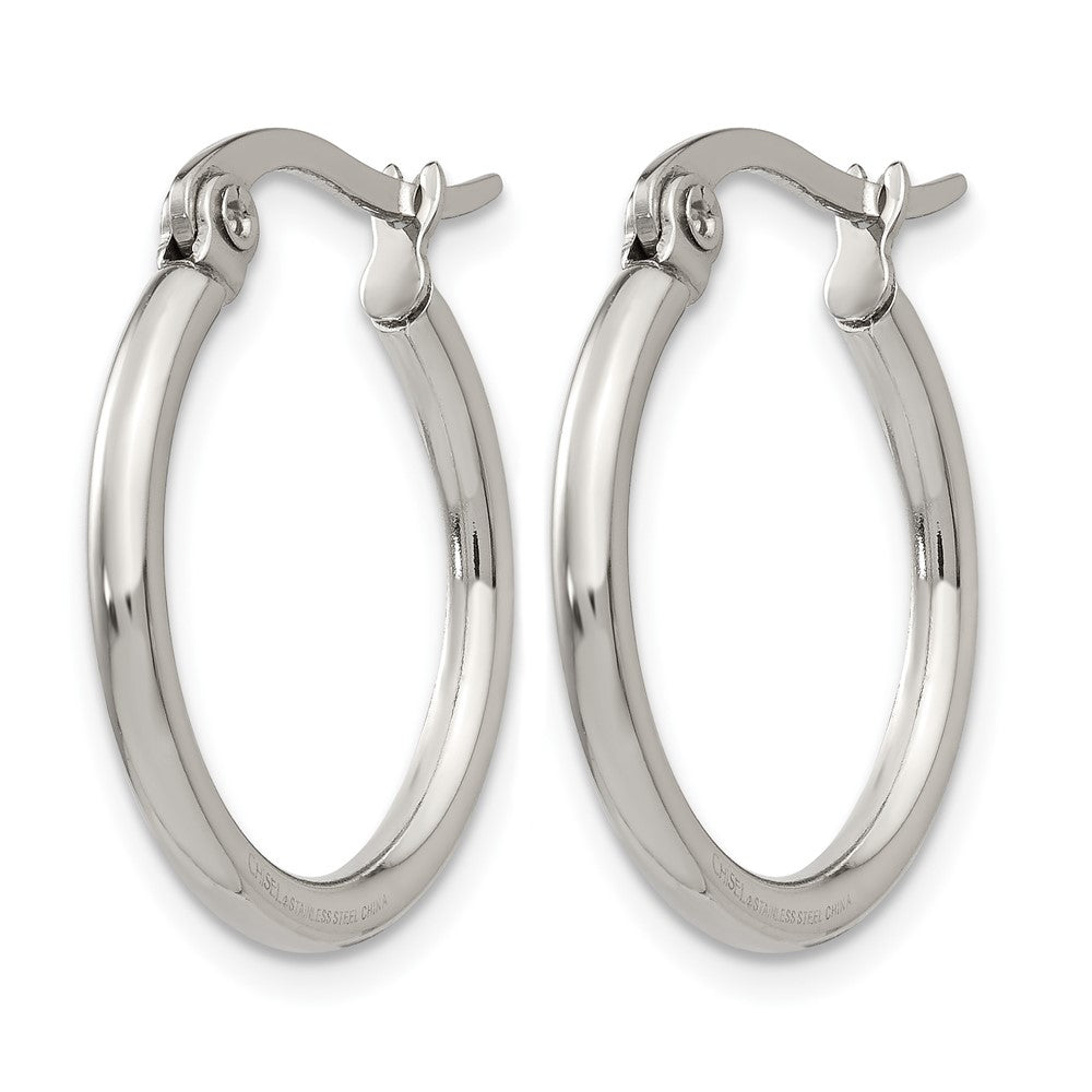 Stainless Steel Chisel Polished 19.5mm Diameter 2mm Hoop Earrings