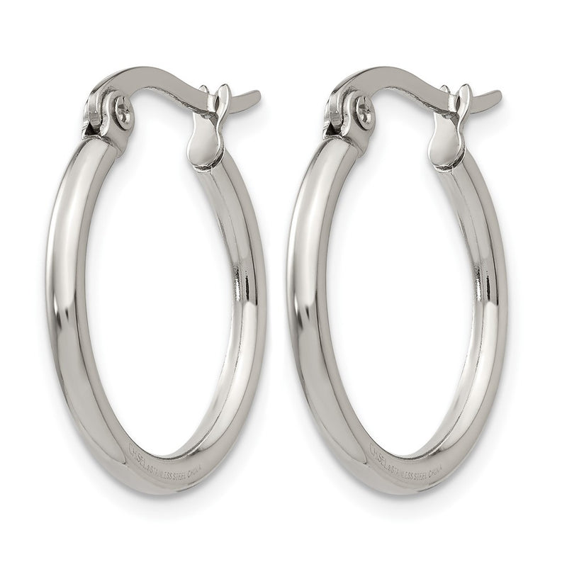Stainless Steel Chisel Polished 19.5mm Diameter 2mm Hoop Earrings