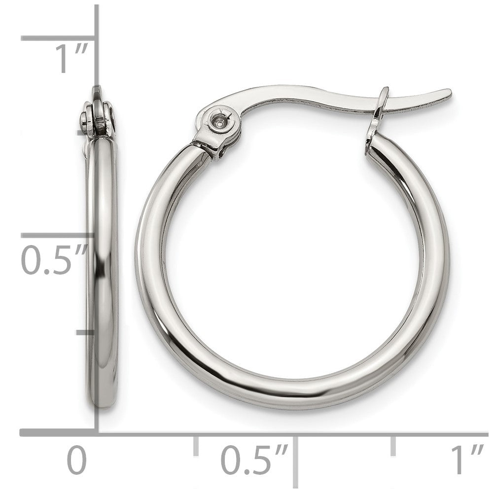 Stainless Steel Chisel Polished 19.5mm Diameter 2mm Hoop Earrings