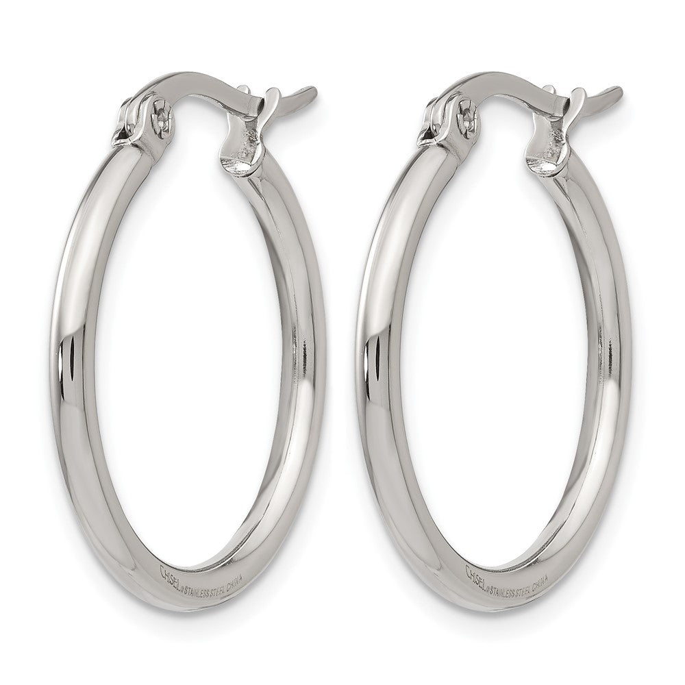 Stainless Steel Chisel Polished 22mm Diameter 2mm Hoop Earrings
