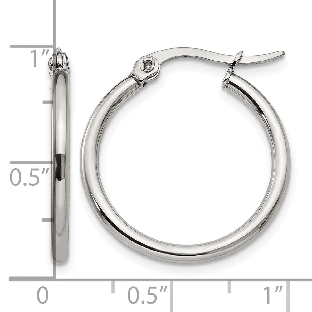 Stainless Steel Chisel Polished 22mm Diameter 2mm Hoop Earrings