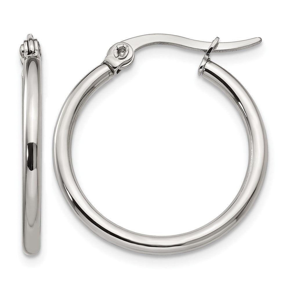 Stainless Steel Chisel Polished 22mm Diameter 2mm Hoop Earrings