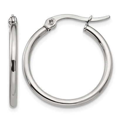 Stainless Steel Chisel Polished 22mm Diameter 2mm Hoop Earrings