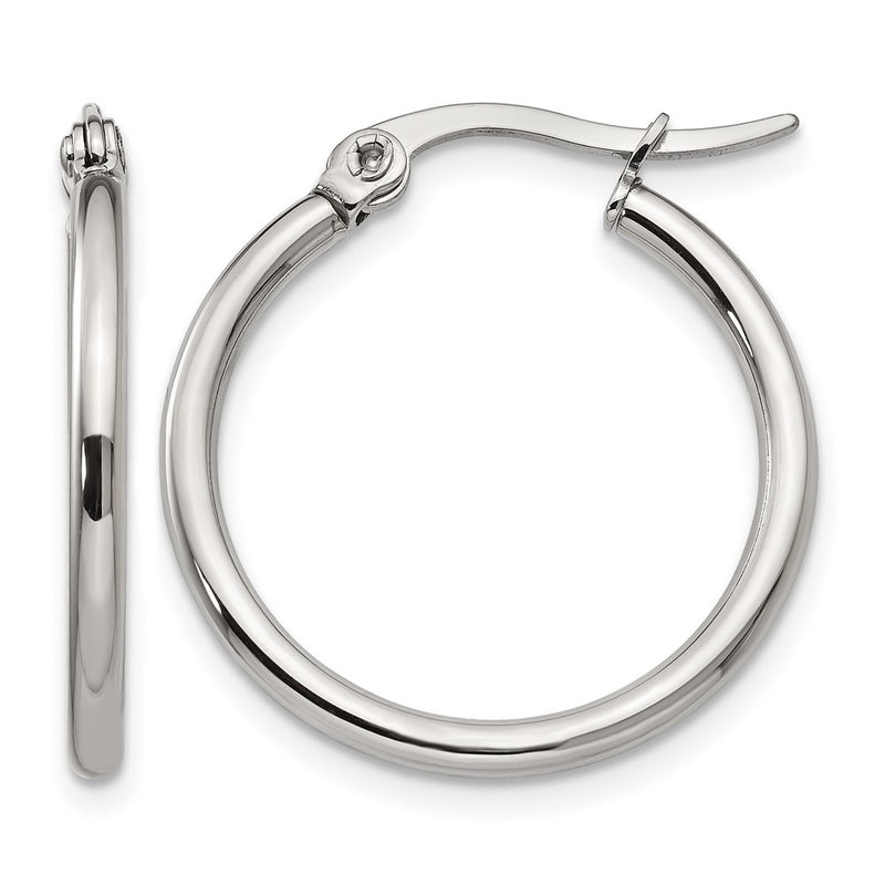 Stainless Steel Chisel Polished 22mm Diameter 2mm Hoop Earrings