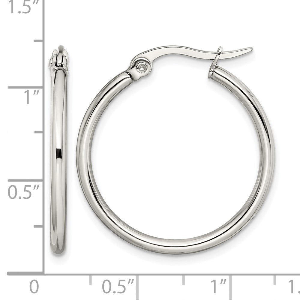Stainless Steel Chisel Polished 27mm Diameter 2mm Hoop Earrings