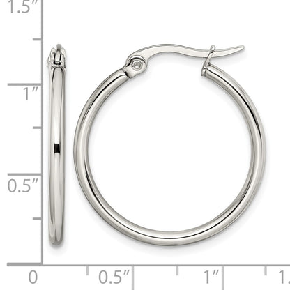 Stainless Steel Chisel Polished 27mm Diameter 2mm Hoop Earrings