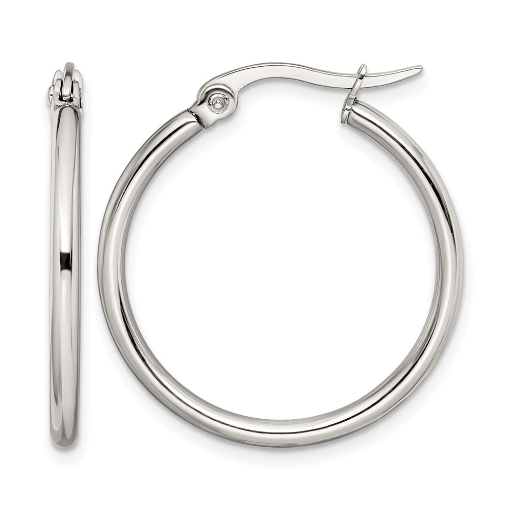 Stainless Steel Chisel Polished 27mm Diameter 2mm Hoop Earrings