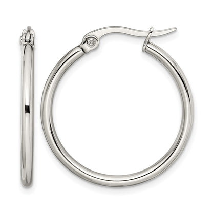 Stainless Steel Chisel Polished 27mm Diameter 2mm Hoop Earrings