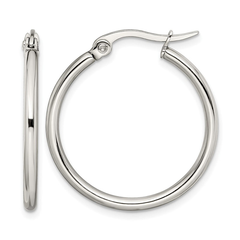 Stainless Steel Chisel Polished 27mm Diameter 2mm Hoop Earrings