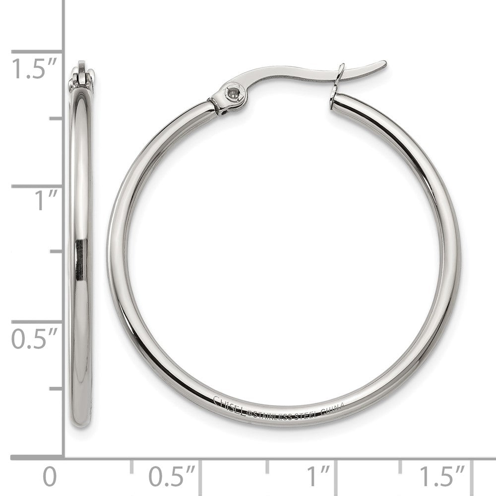 Stainless Steel Chisel Polished 32.5mm Diameter 2mm Hoop Earrings