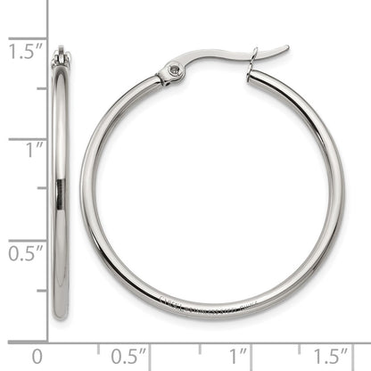 Stainless Steel Chisel Polished 32.5mm Diameter 2mm Hoop Earrings