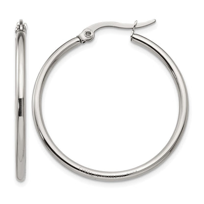 Stainless Steel Chisel Polished 32.5mm Diameter 2mm Hoop Earrings