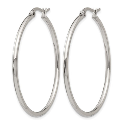 Stainless Steel Chisel Polished 40.5mm Diameter 2mm Hoop Earrings