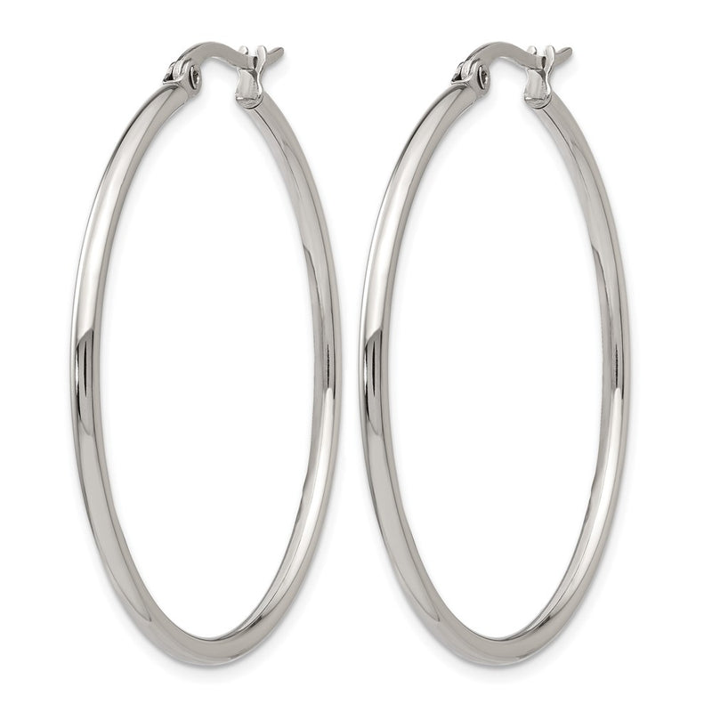 Stainless Steel Chisel Polished 40.5mm Diameter 2mm Hoop Earrings