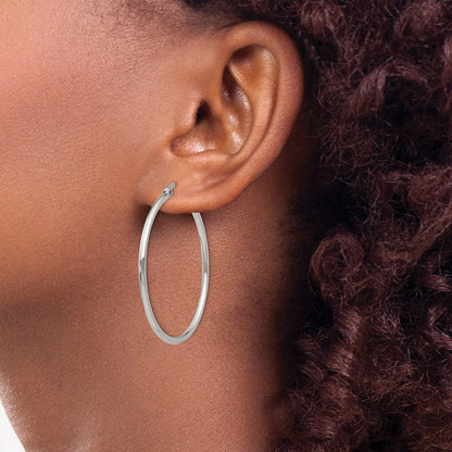 Stainless Steel Chisel Polished 40.5mm Diameter 2mm Hoop Earrings