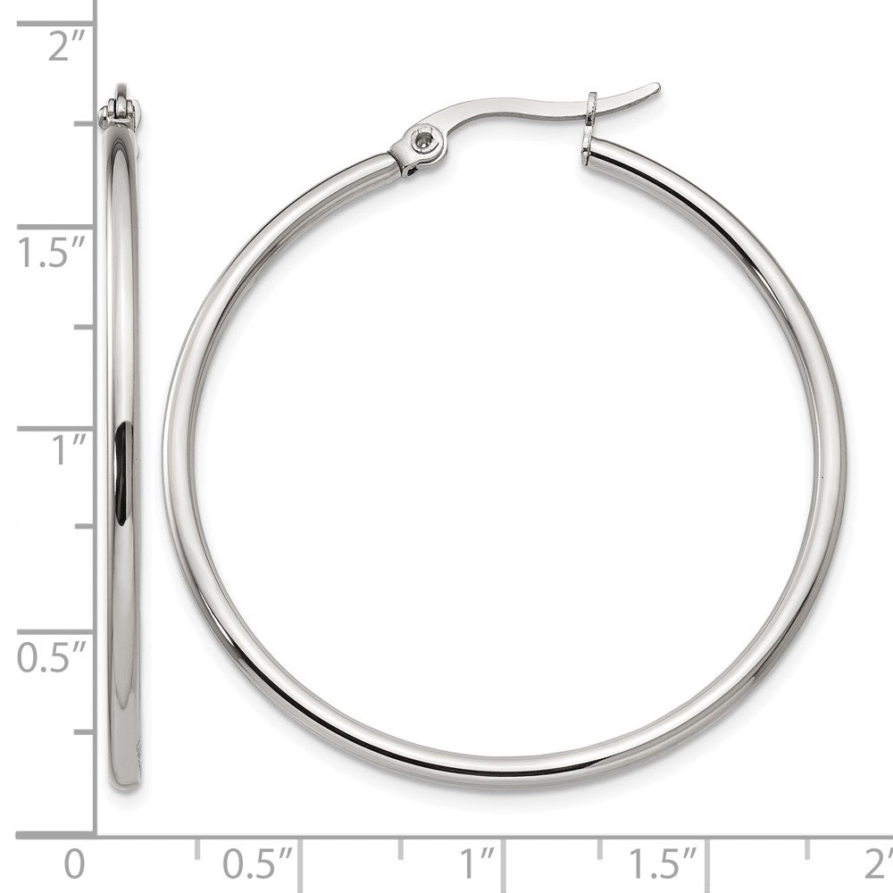 Stainless Steel Chisel Polished 40.5mm Diameter 2mm Hoop Earrings